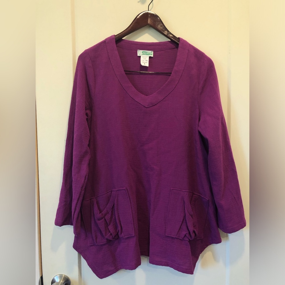 Purple Asymmetrical hem cotton shirt